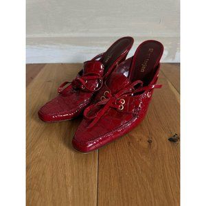Sies Marjan Red Patent Leather Animal Print Mules SZ 10